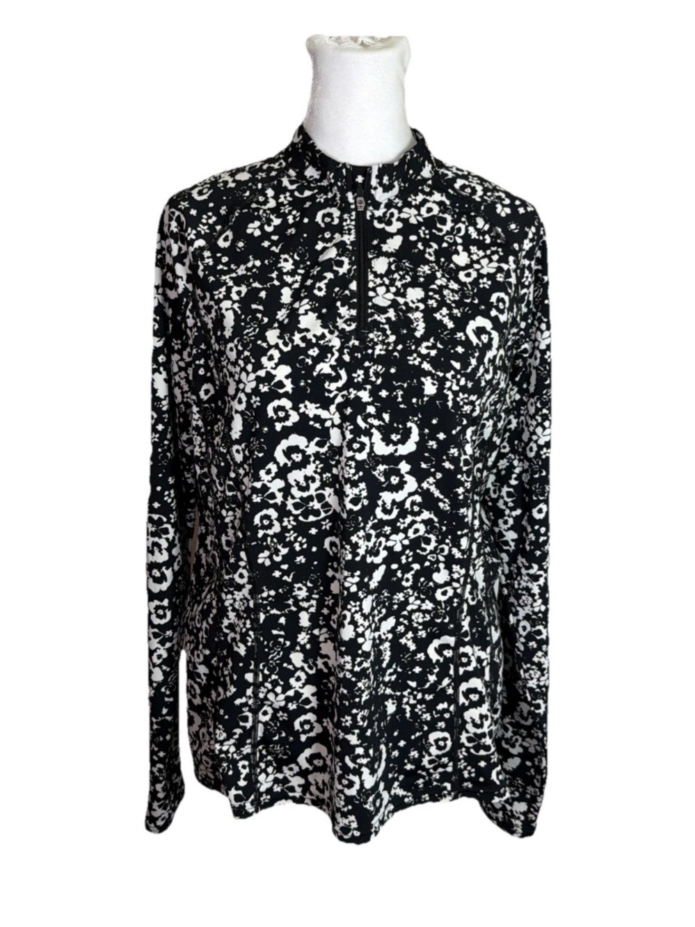 Coolibar Large Floral Quarter Zip Long Sleeve UPF Swim Golf Tennis Pickleball